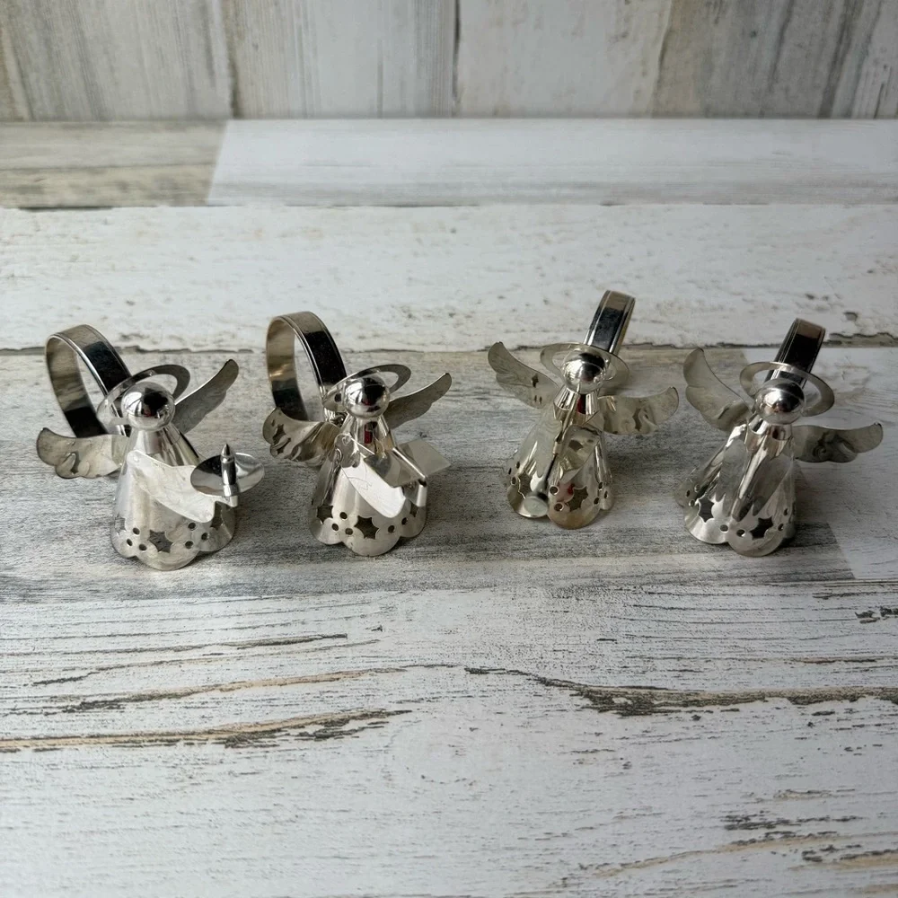 Vintage Silverplate Napkin Rings Angels Playing Instruments Holiday Decor NWOT